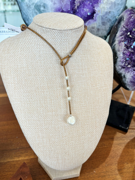 Leather Choker w/ Pearl Drop