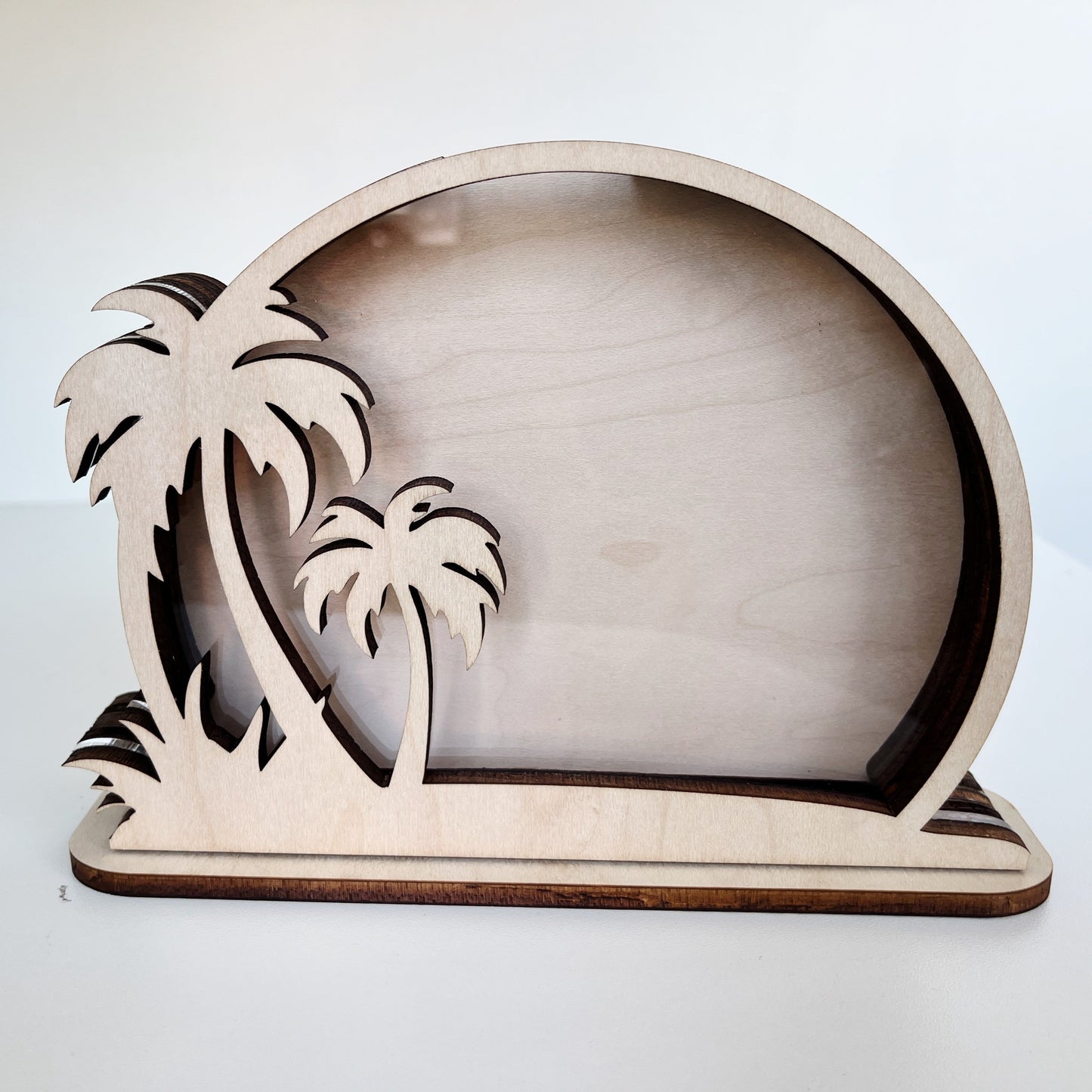 Classic Ocean Beach with Palm Trees- Wood Finish - Shark Tooth Bank
