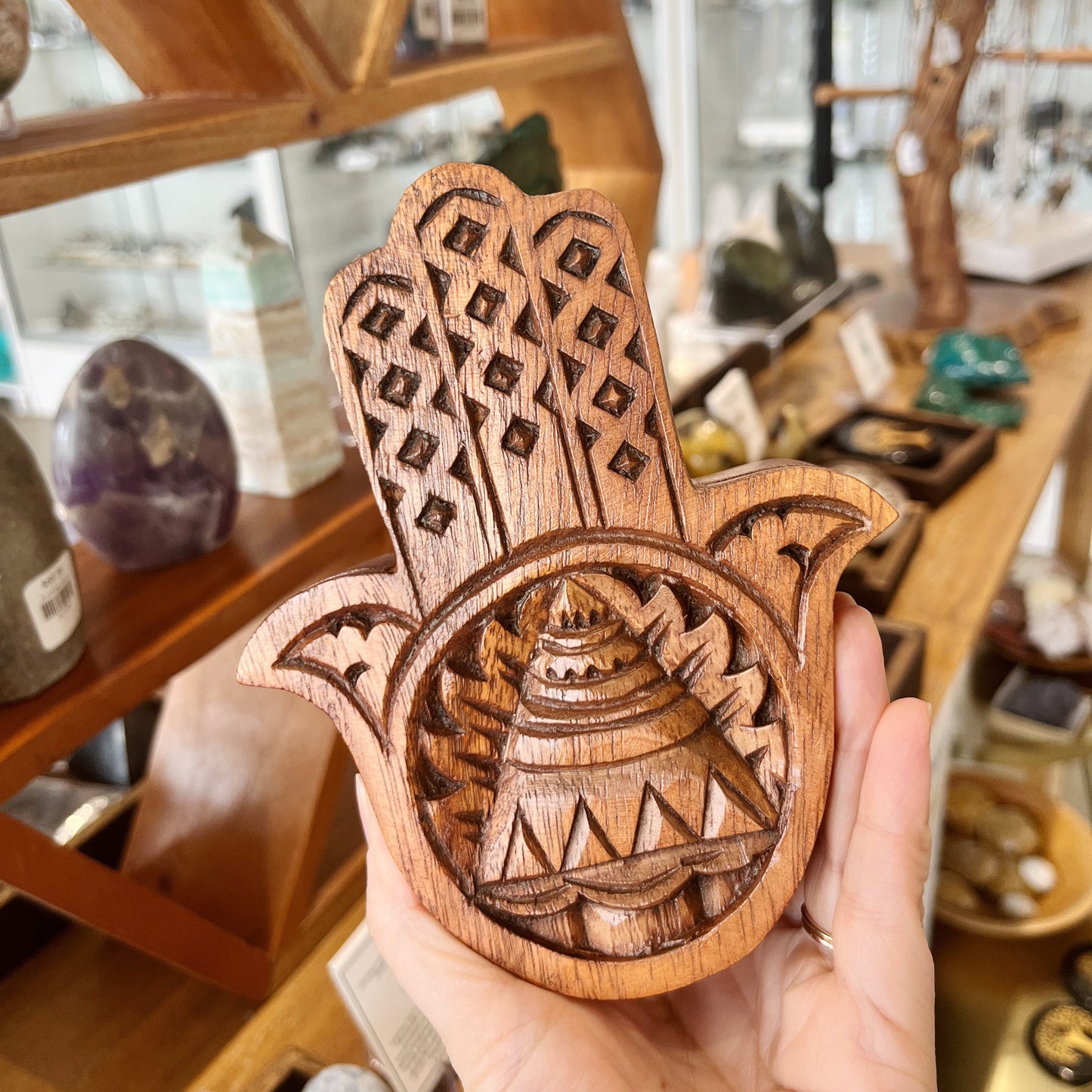 Carved Wood Hamsa Box