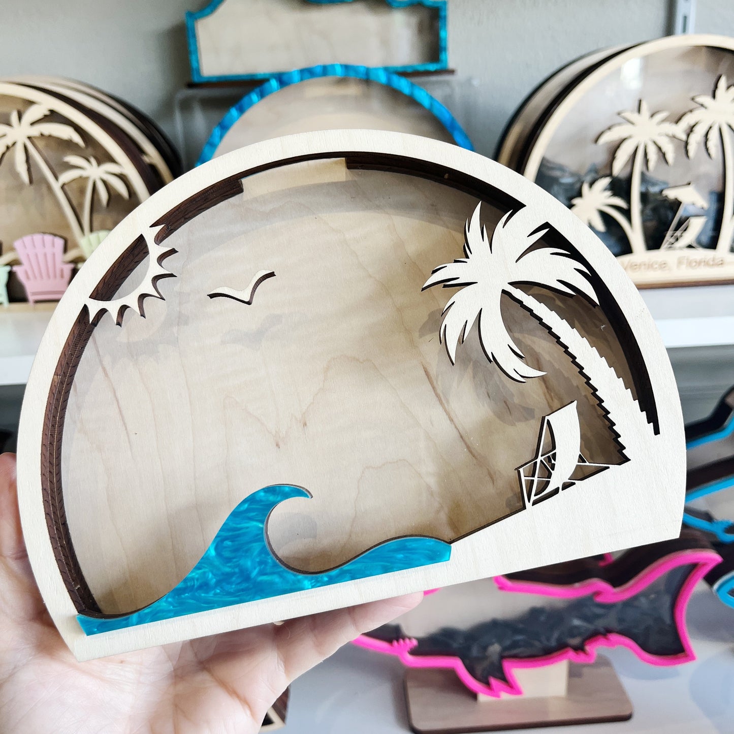 Classic Day at the Beach, Blue Wave and Palms - Shark Tooth Bank