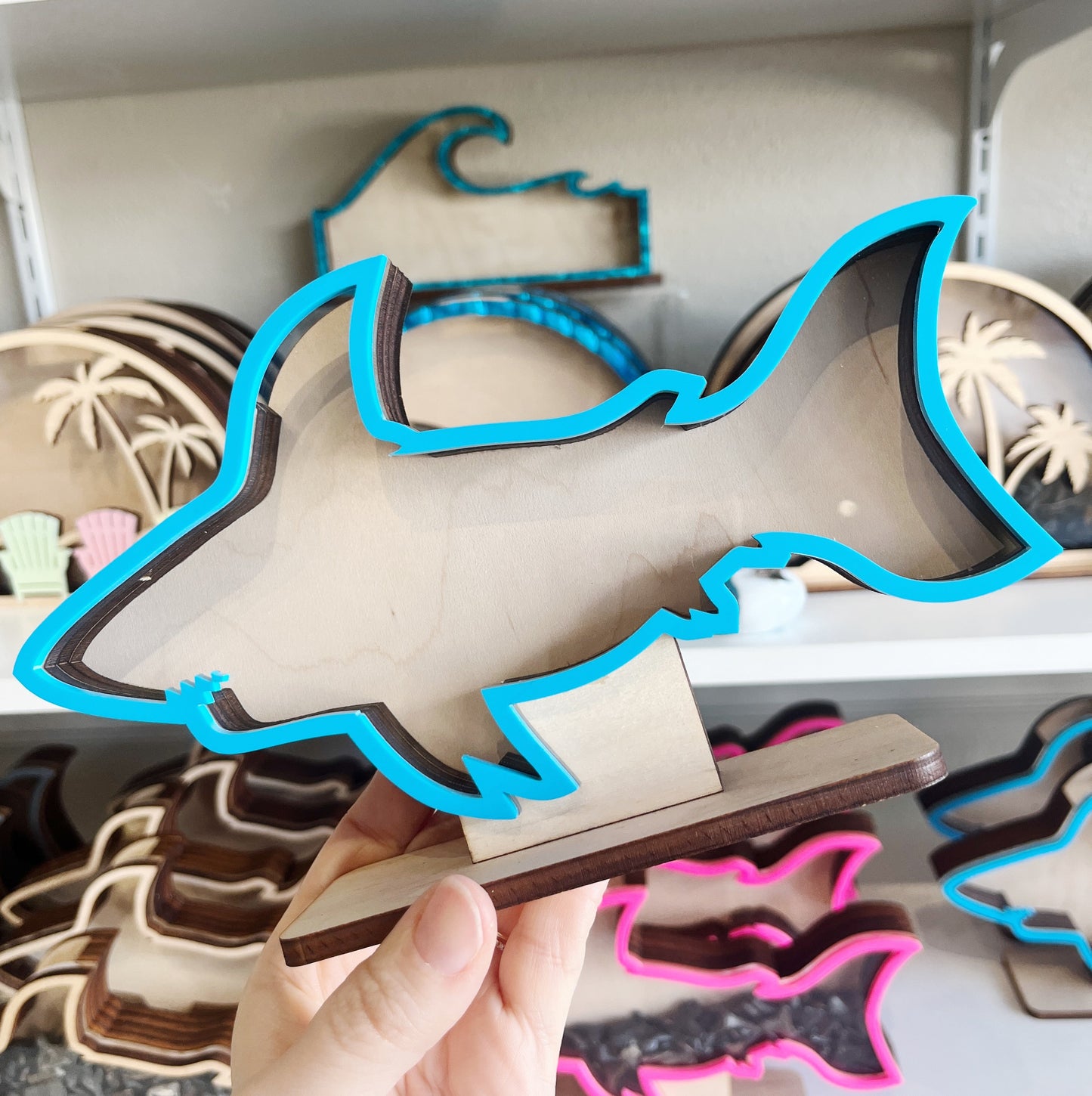 Classic Shark - Neon Blue Acrylic - Shark Tooth Bank