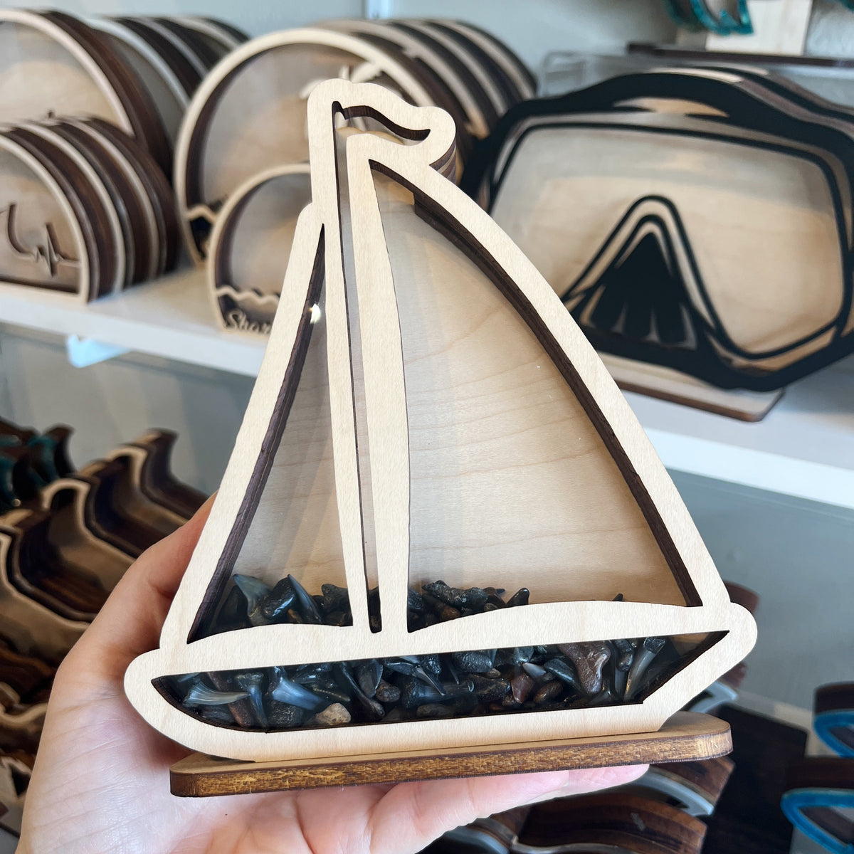 Classic Standing Sailboat - Wood Finish - Shark Tooth Bank