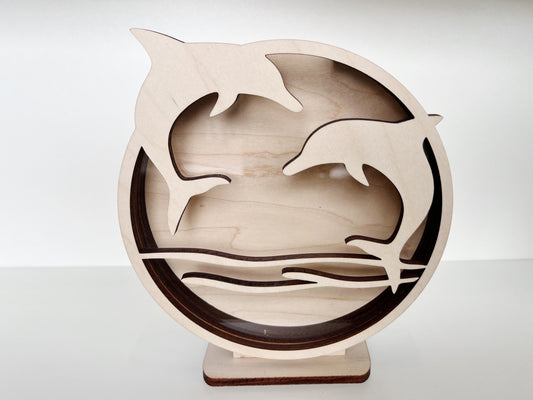 Shark Tooth Bank: Classic Dolphins - Wood Finish