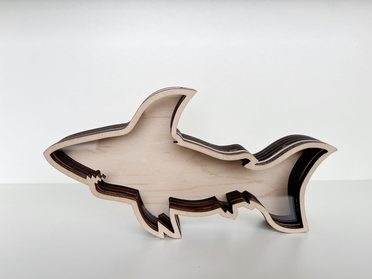 Free Standing Shark - Wood Finish - Shark Tooth Bank