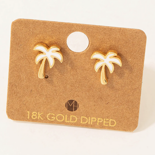 Must Have - Gold Palm Tree Earrings (White)