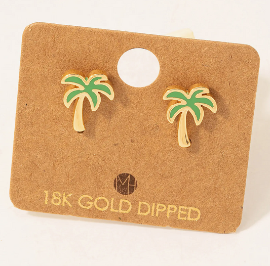 Must Have - Gold Palm Tree Earrings (Green)