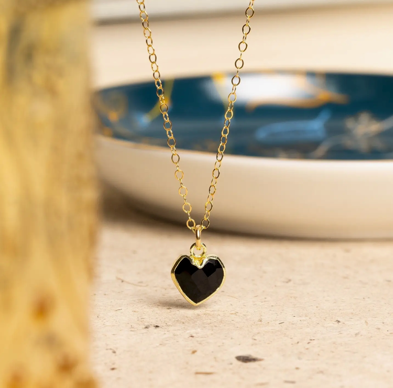 Black Onyx - 14K Gold Filled - Heart Pendant