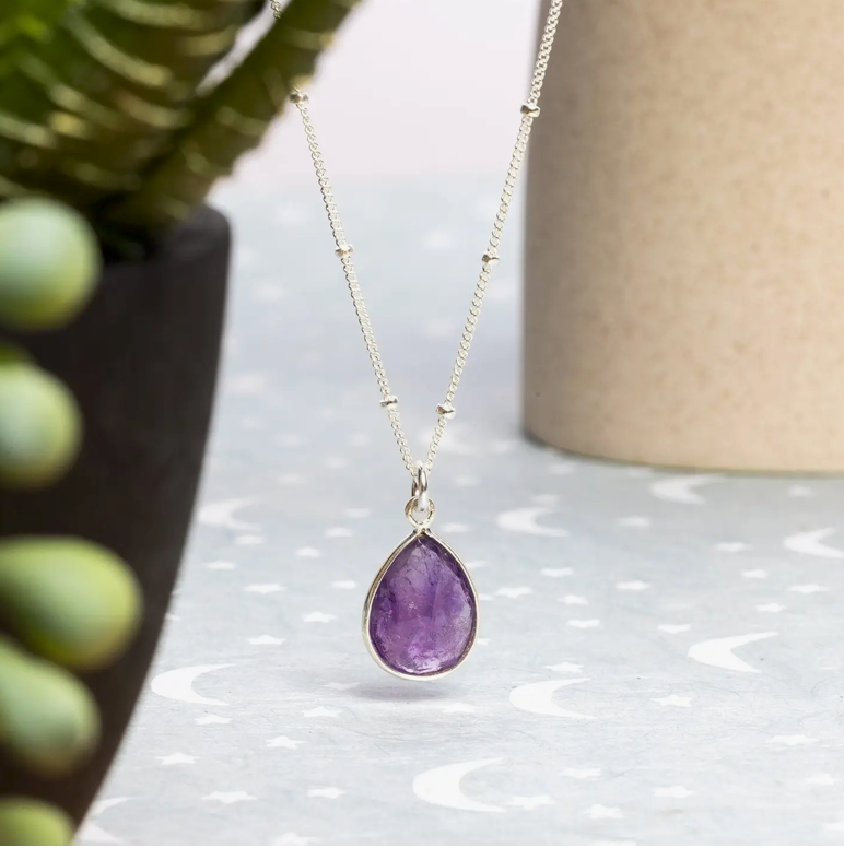 Amethyst - SS Chain - Drop Pendant