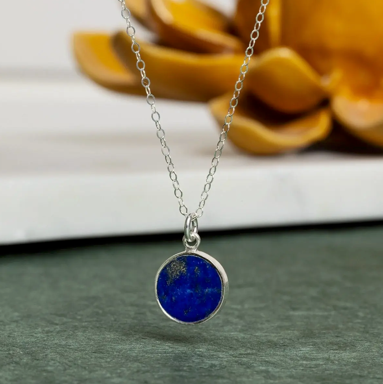 Lapis Lazuli - SS Chain - Round Pendant