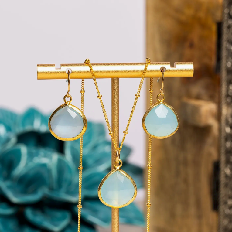 Blue Chalcedony - 14k Gold Filled - Drop Pendant and Earrings