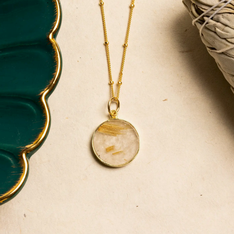 Golden Rutilated Quartz - 14k Gold Filled - Circle Pendant