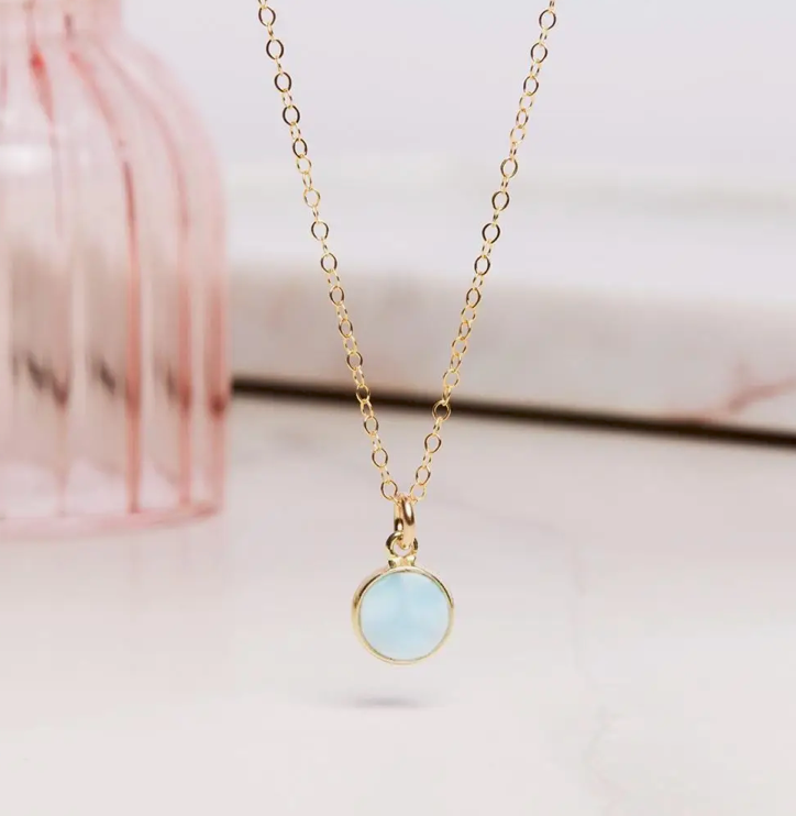 Larimar - 14K Gold Filled - Round Disc Pendant Necklace