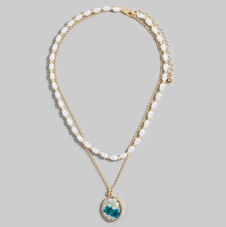 Must Have - Layered Pressed Flower Blue Necklace