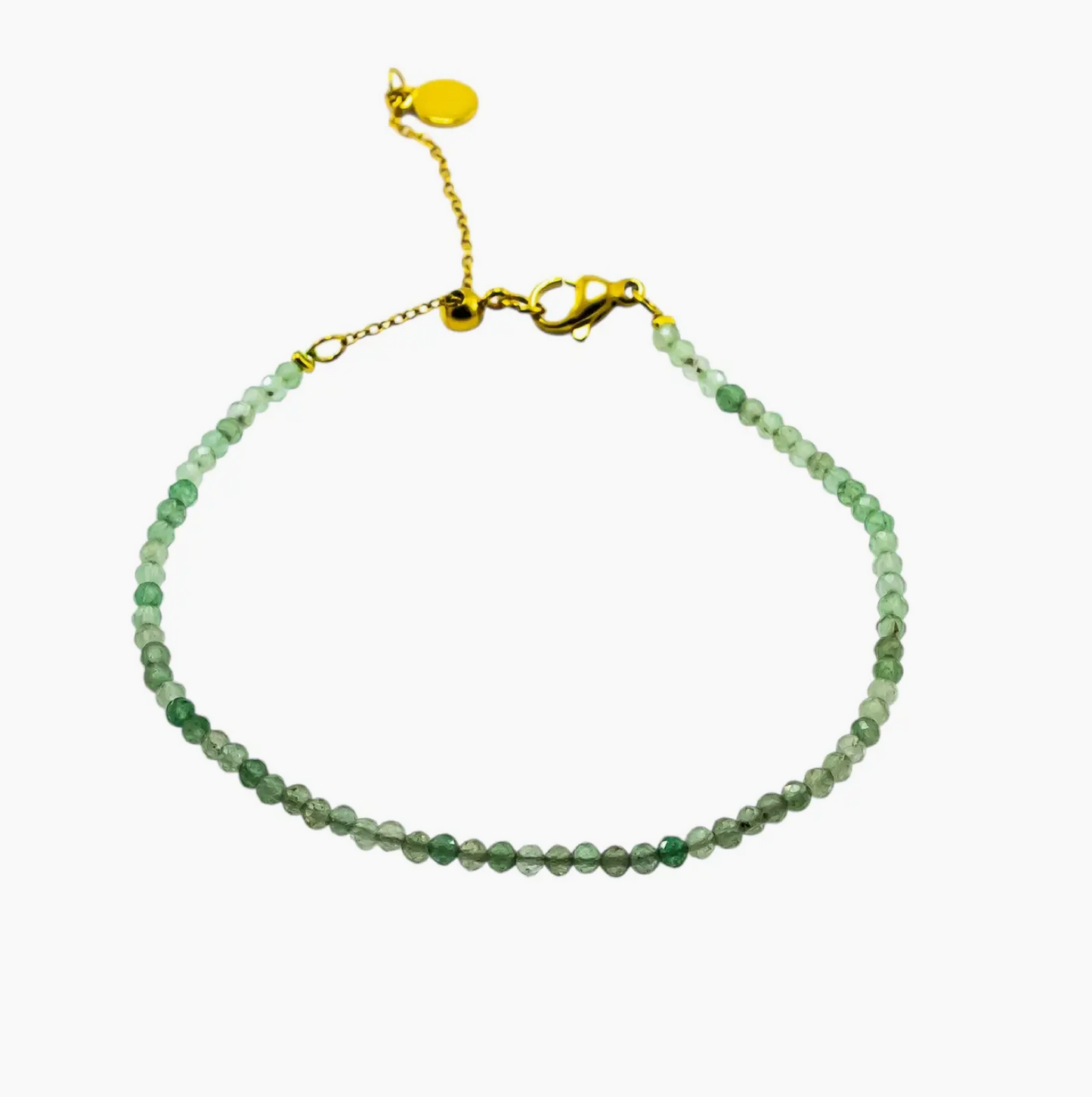 Green Aventurine Gemstone 2mm Faceted Anklet - Gold Toned