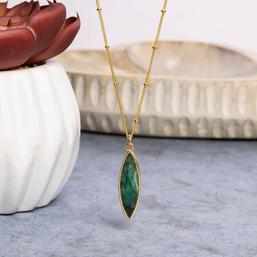 Emerald - 14K Gold Filled - Elongate Marquise Pendant