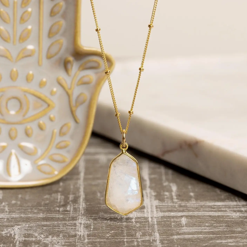 Moonstone - 14K Gold Filled - Hexagon Pendant
