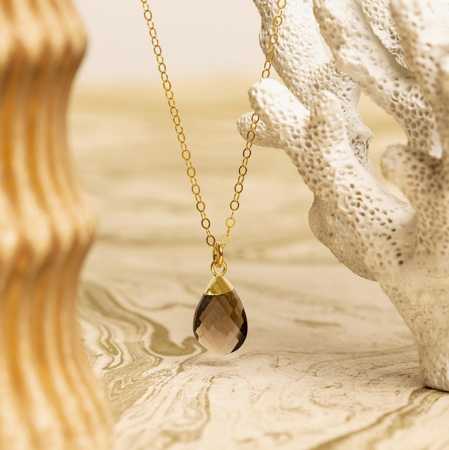 Smoky Quartz - 14K Gold Filled - Pebble Style Drop Pendant