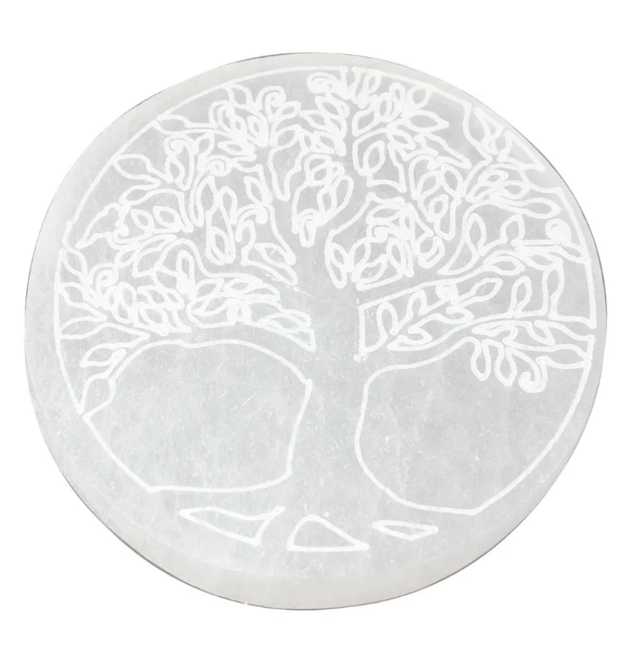 Satin Spar (Selenite) - Charging Disc -Tree of Life