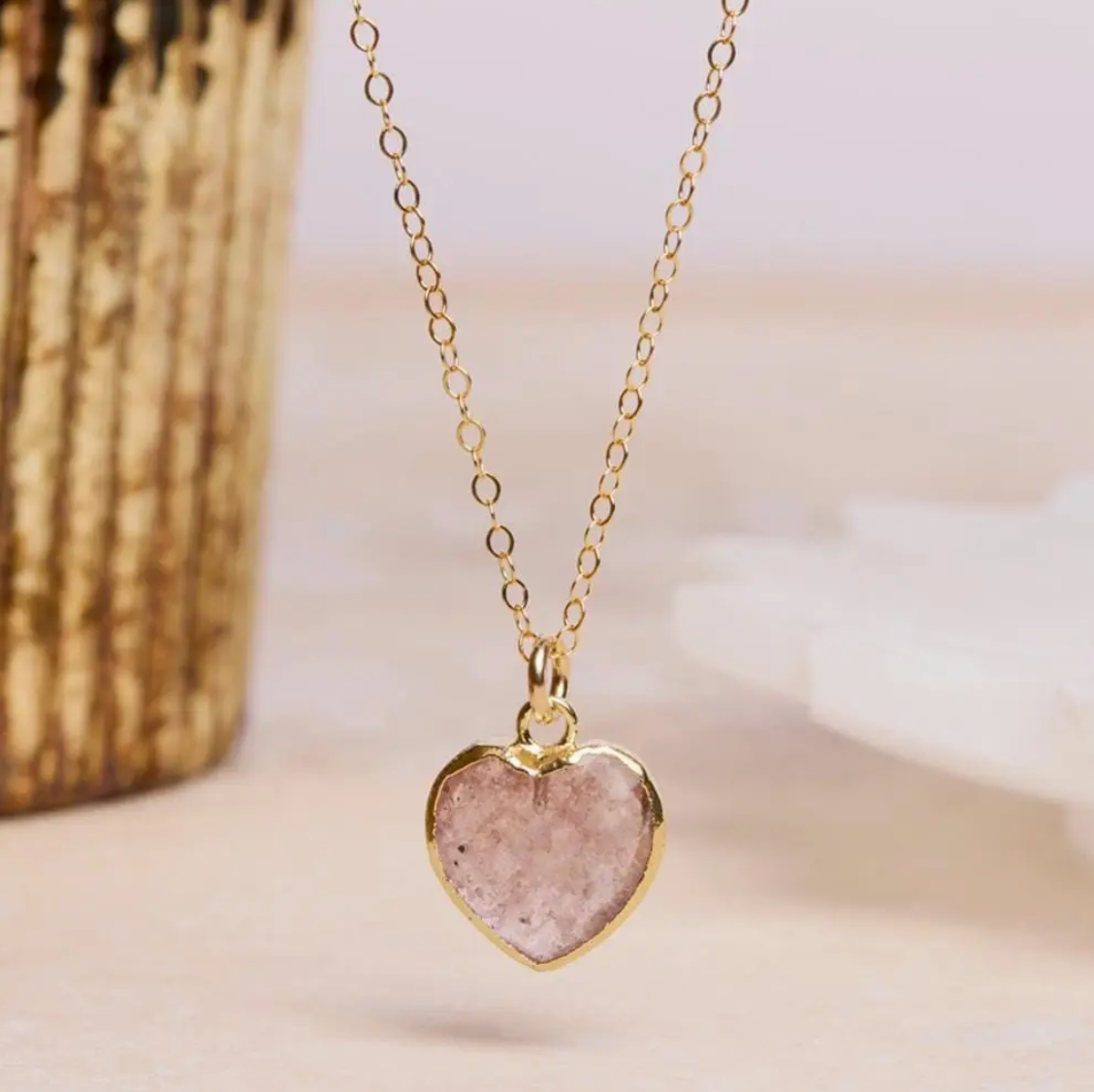 Cherry Quartz - 14K Gold Filled - Mini Heart Pendant
