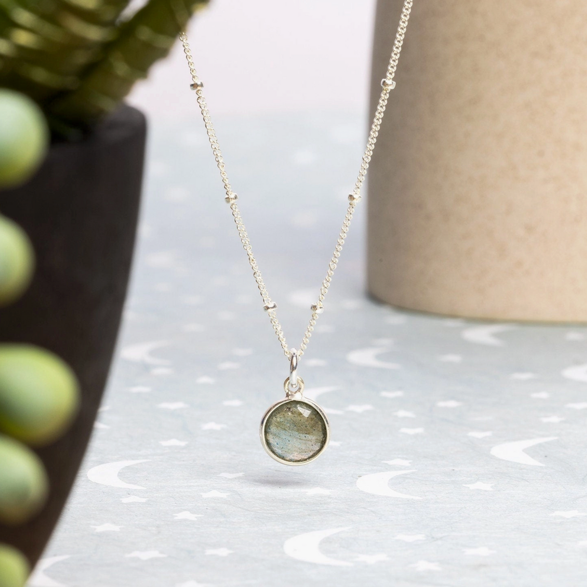 Labradorite - SS Chain - Round Pendant