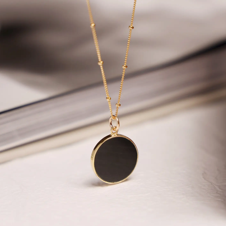 Black Obsidian - 14K Gold Filled - Circle Pendant