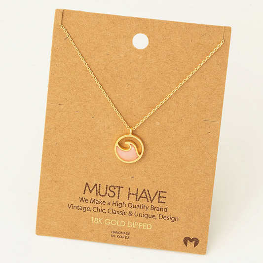 Must Have - Gold Circle Wave Necklace (Pink)