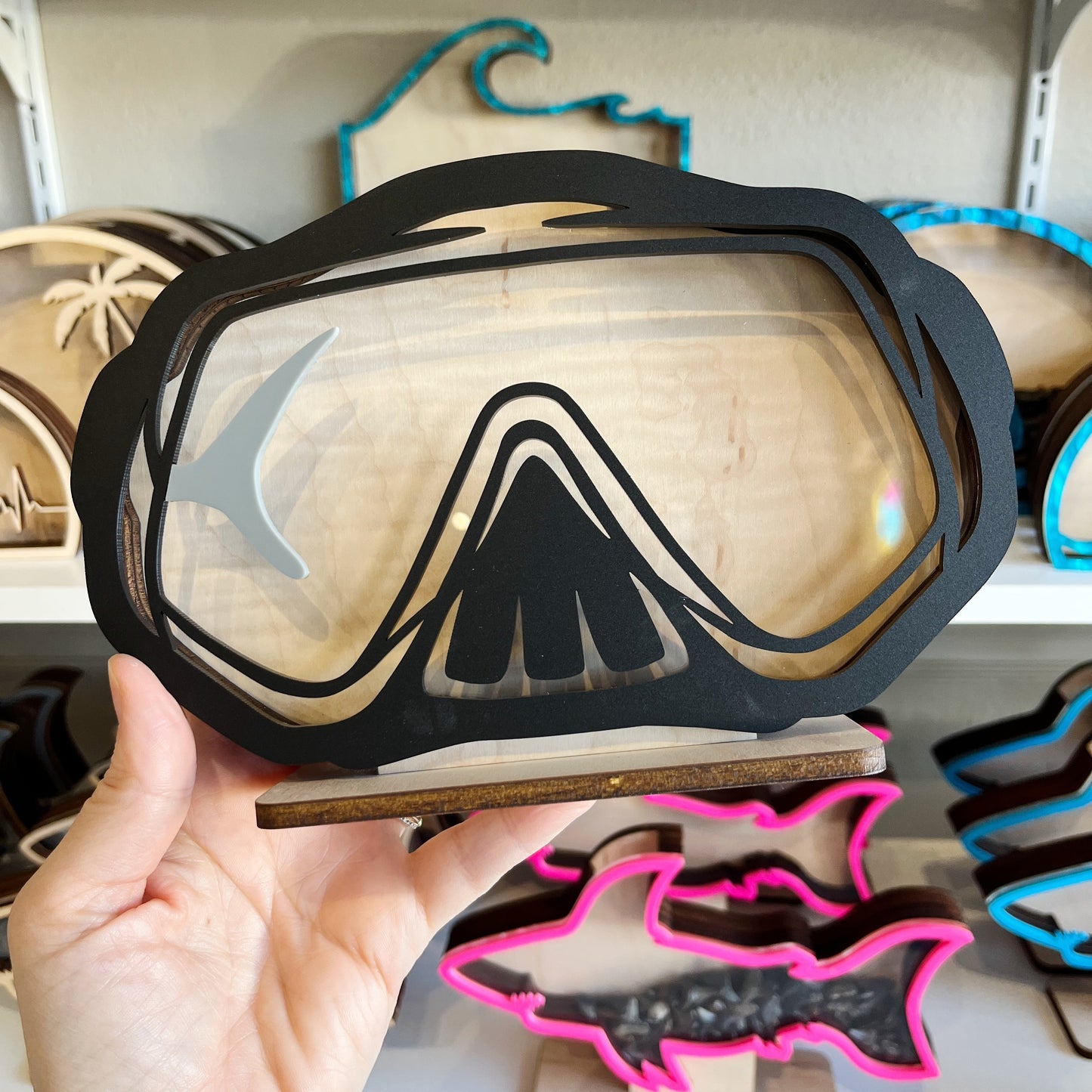 Classic Scuba Dive Mask w/ FIN - Black Acrylic - Shark Tooth Bank