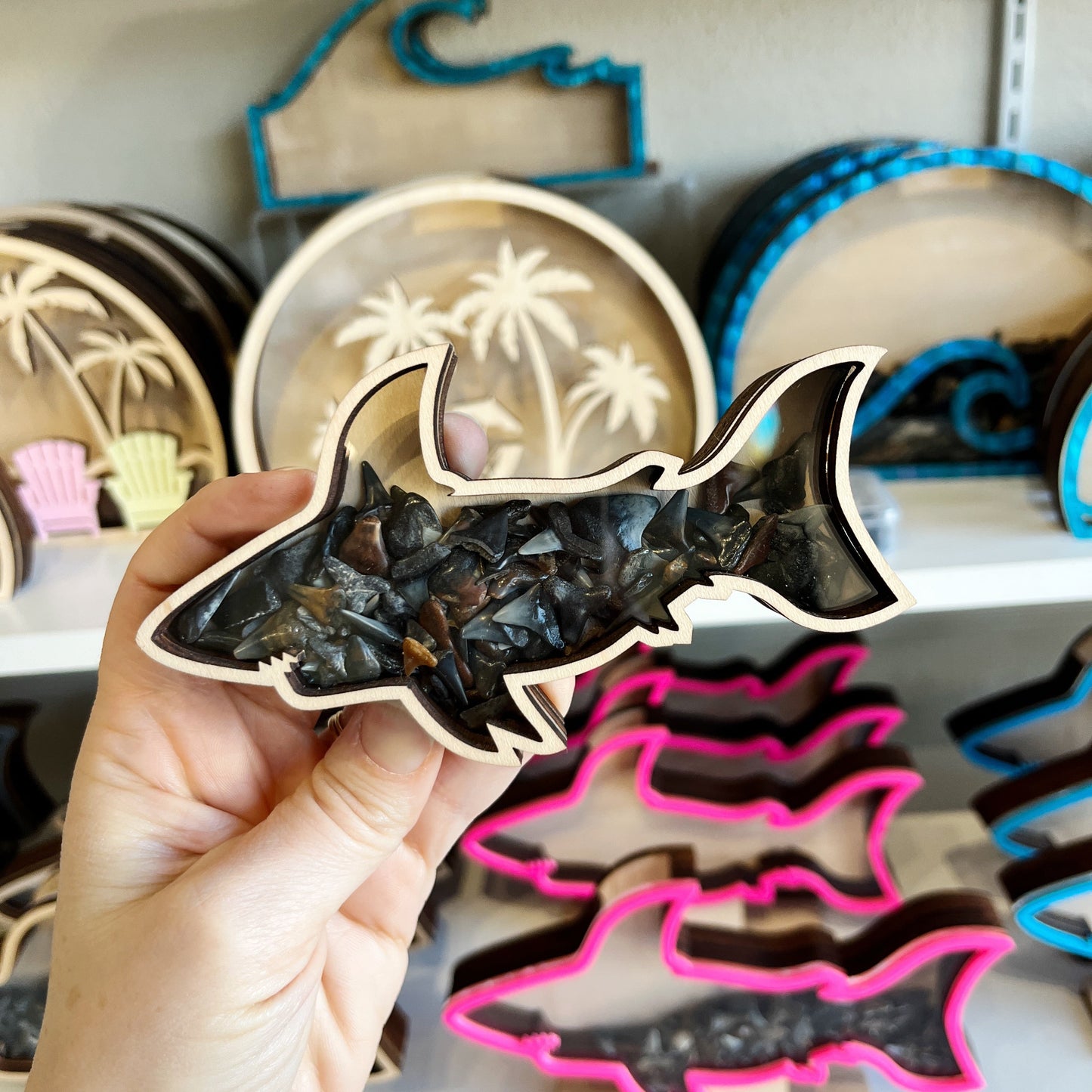 Mini Shark Magnet - Wood Finish - Shark Tooth Bank