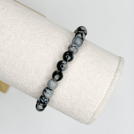 6mm Snowflake Obsidian Bracelet