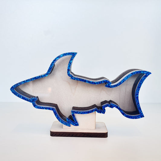 Shark Tooth Bank: Glitter Blue Mini Shark