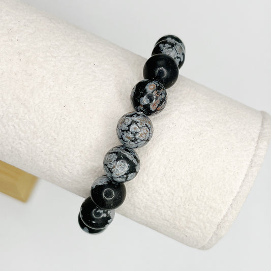 Men’s 10mm Snowflake Obsidian Bracelet