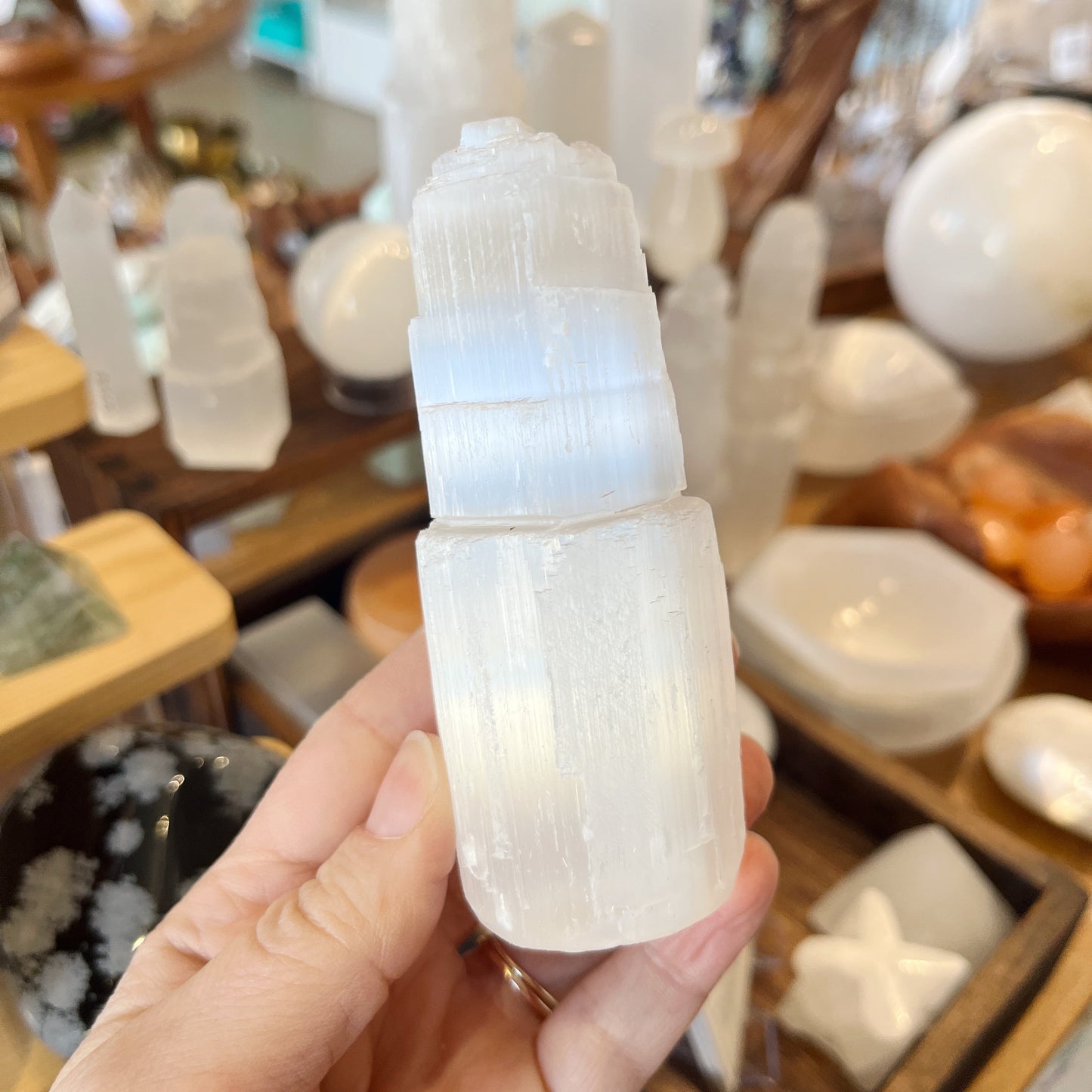 Satin Spar (Selenite) Tower 4"