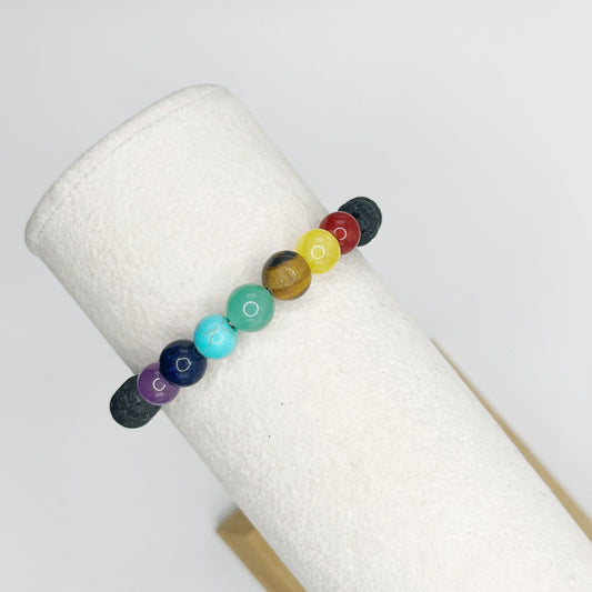 8mm Chakra Bracelet with Lava Beads