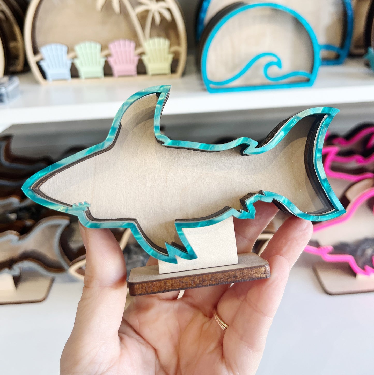 Mini Shark - Teal Acrylic - Shark Tooth Bank