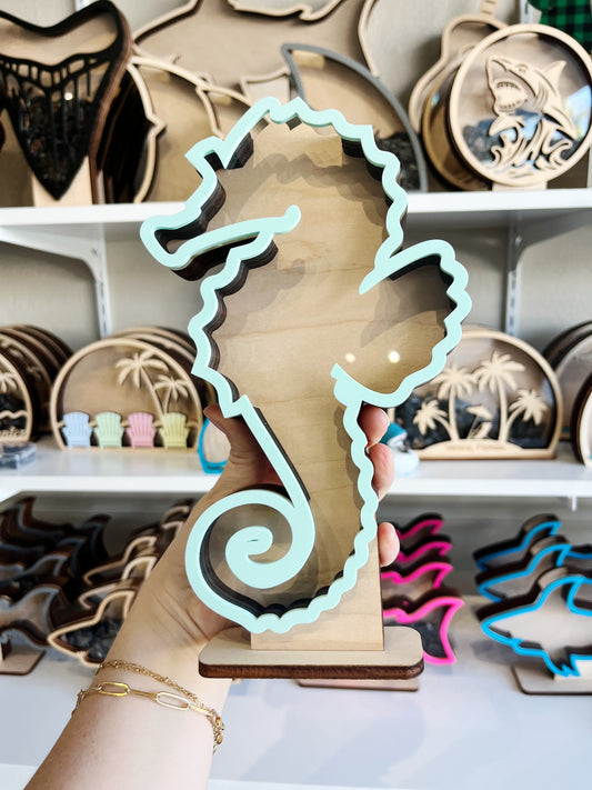 Classic Seahorse - Teal Acrylic - Shark Tooth Bank