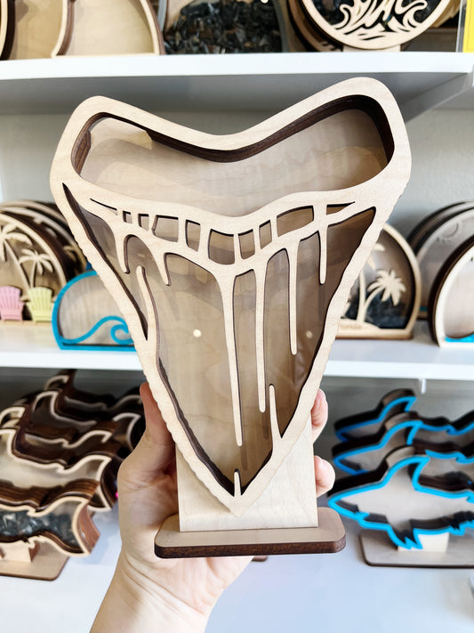 Classic Meg Tooth Shape - Wood Finish - Shark Tooth Bank