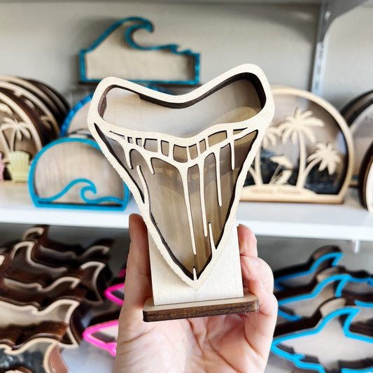 Mini Meg Tooth Shape - Wood Finish - Shark Tooth Bank