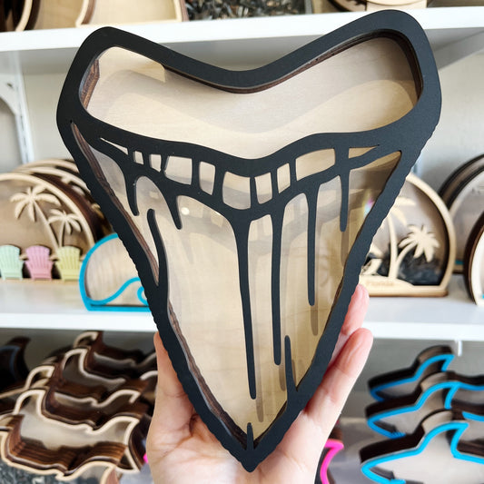 Classic Meg Tooth Shape Wall Hang - Black Acrylic- Shark Tooth Bank