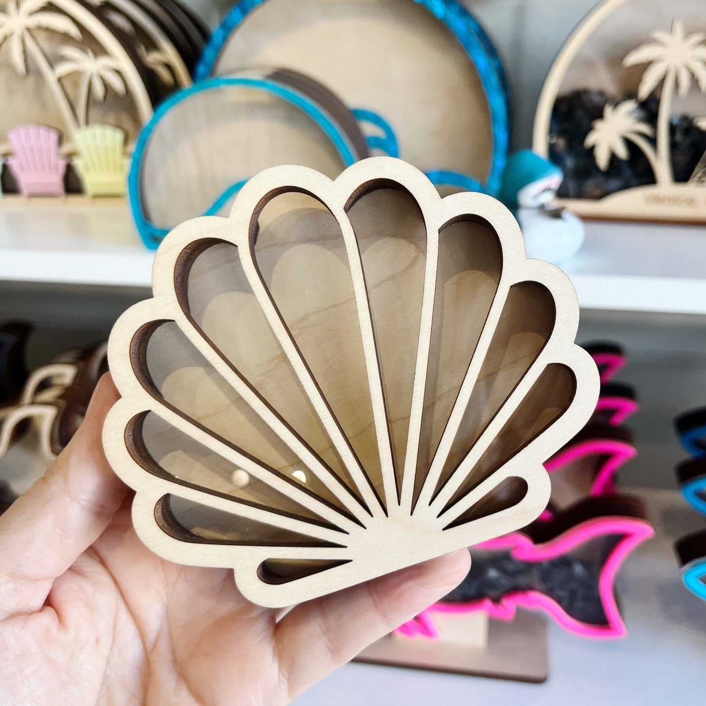 Mini Seashell - Wood Finish - Shark Tooth Bank