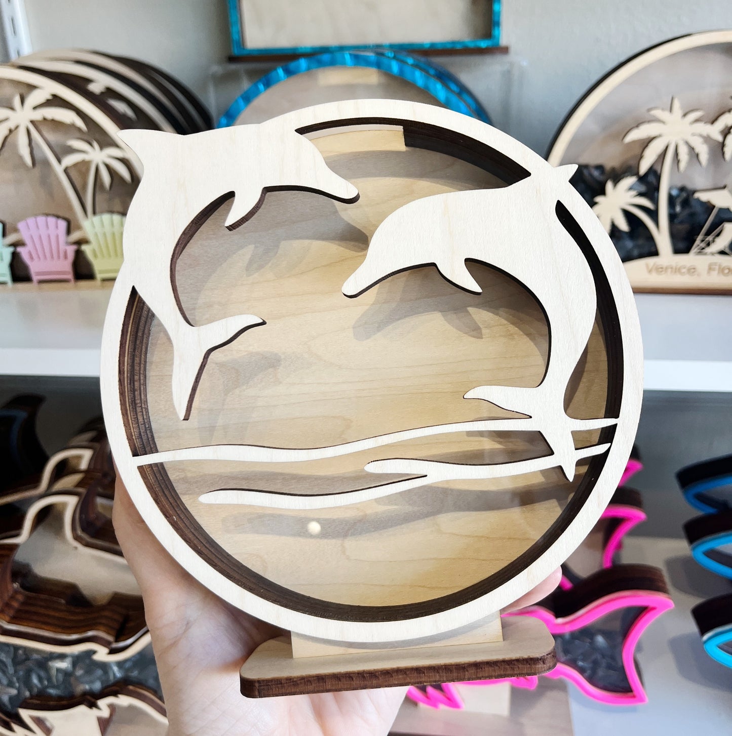 Classic Dolphins - Wood Finish - Shark Tooth Bank