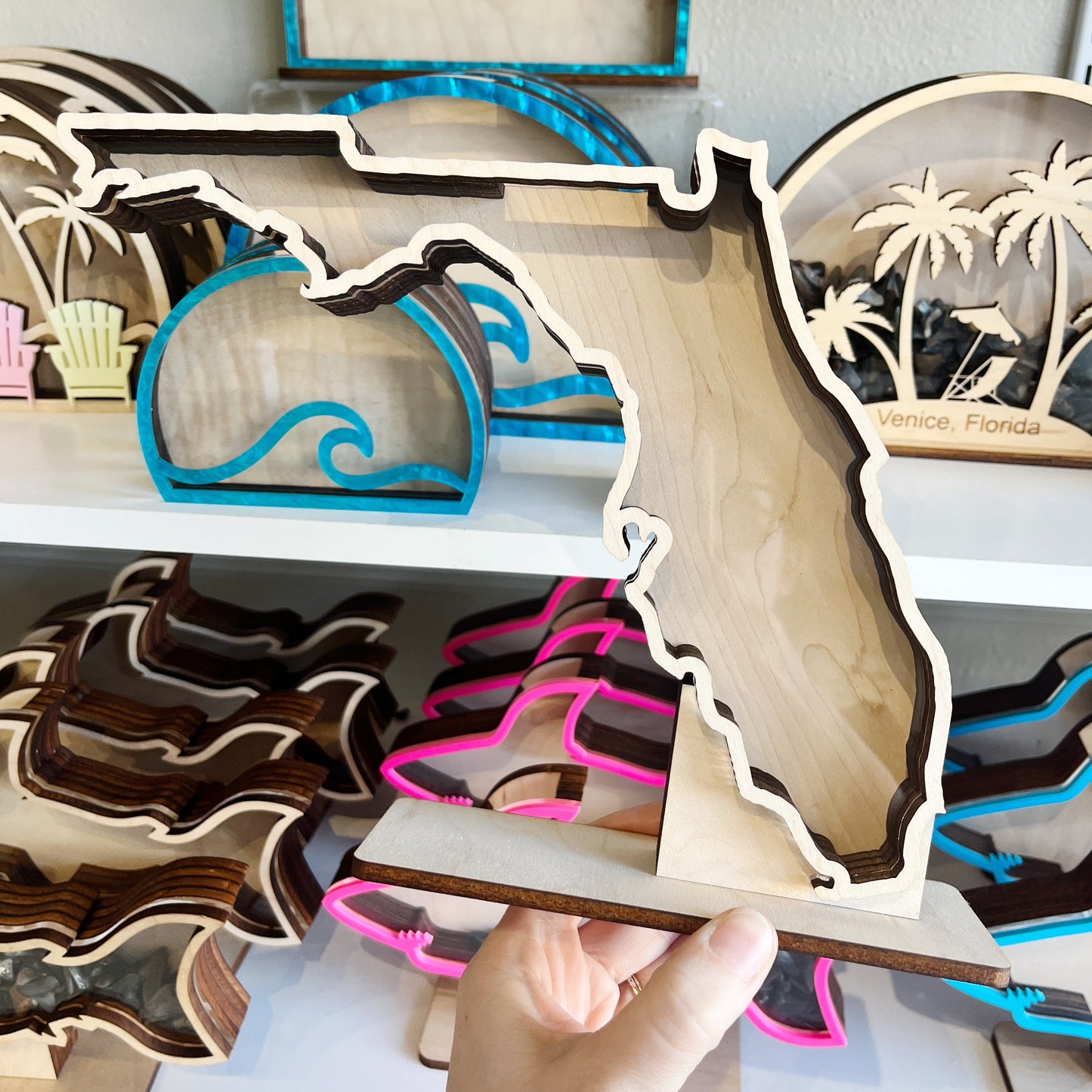 Classic State of Florida - Wood Finish - Shark Tooth Bank