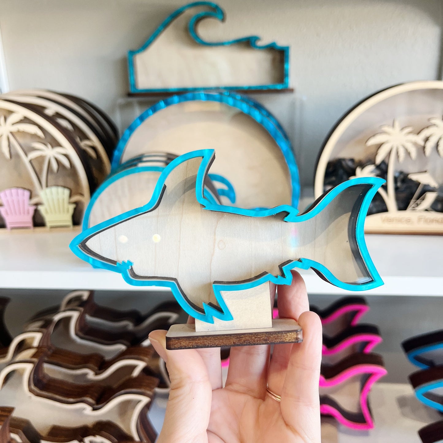 Mini Shark - Ocean Blue Acrylic - Shark Tooth Bank