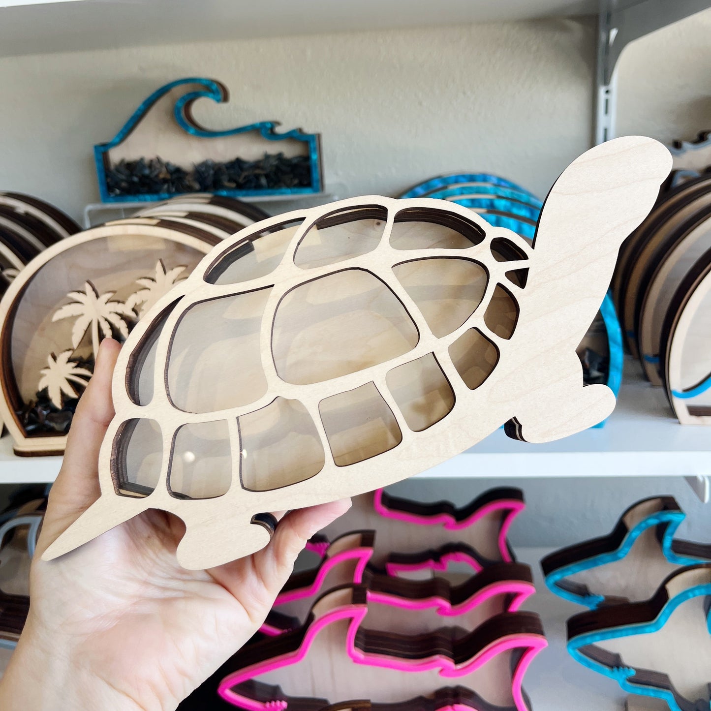 Classic Walking Turtle - Wood Finish - Shark Tooth Bank