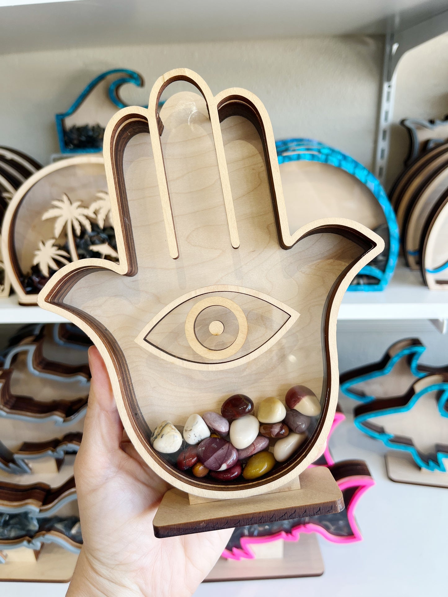 Classic Hamsa - Wood Finish - Shark Tooth Bank
