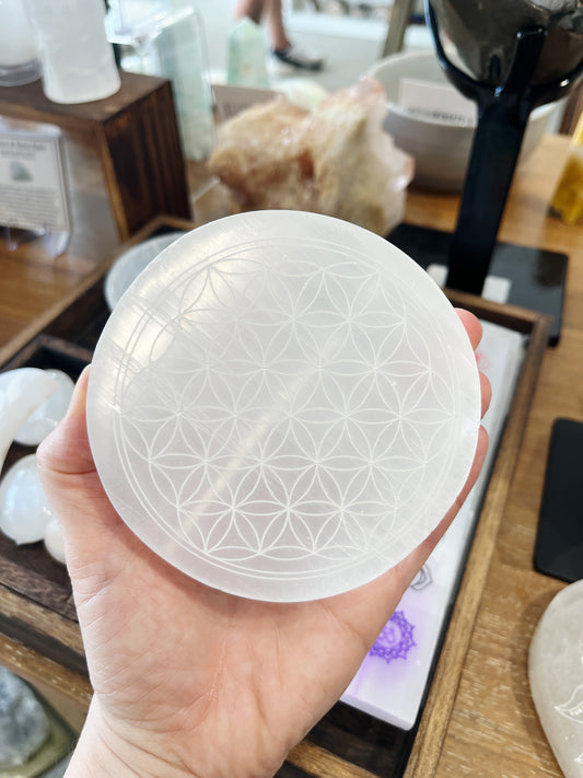 Satin Spar (Selenite) - Charging Disc - Flower 3”