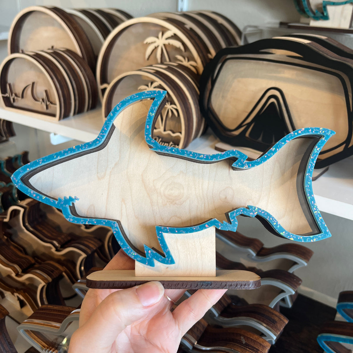 Classic Shark - Blue Speckle Acrylic - Shark Tooth Bank