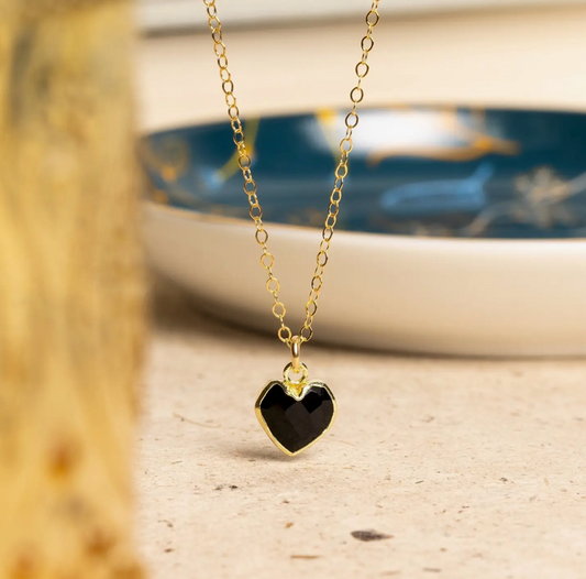 Black Onyx - 14K Gold Filled - Heart Pendant