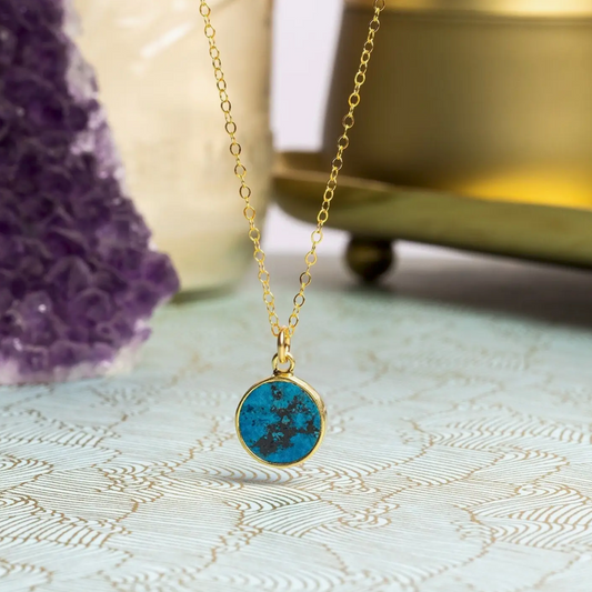 Chrysocolla - 14K Gold Filled - Round Pendant