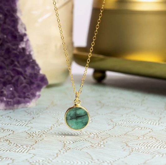 Emerald - 14K Gold Filled - Round Pendant