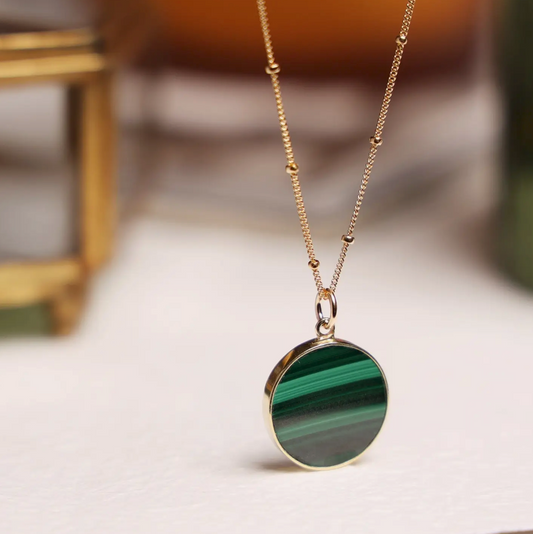 Malachite- 14K Gold Filled - Circle Pendant